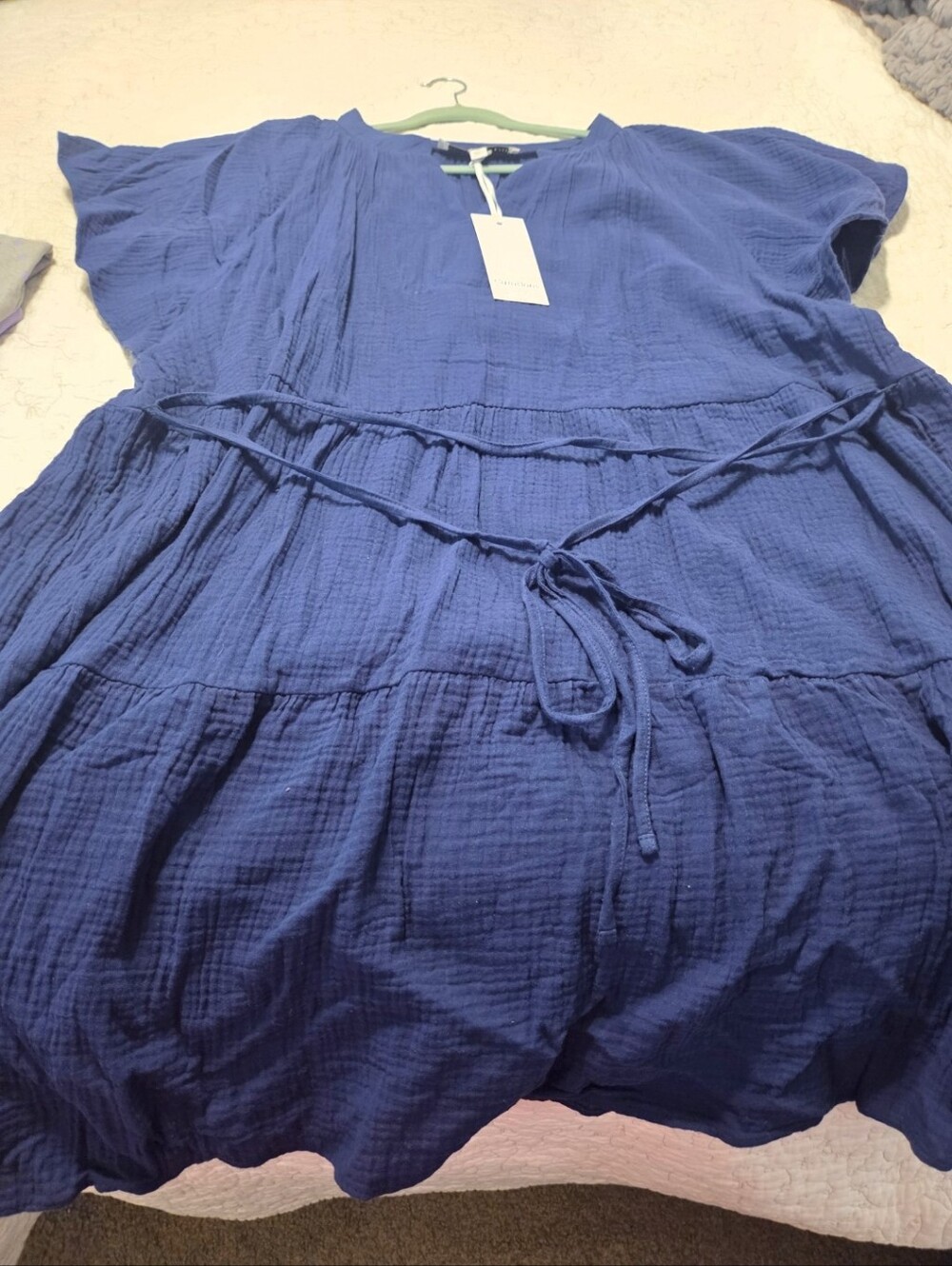 NWT 3x Gauze Flutter Sleeve Navy Dress - Picture 2 of 12